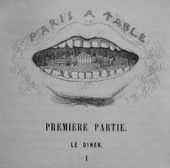 Figure 5. Charles-Albert d’Arnoux, dit Bertall, Bandeau de tête du chapitre I de Paris à table d’Eugène Briffault, Paris, Hetzel, 1846. Collection particulière.